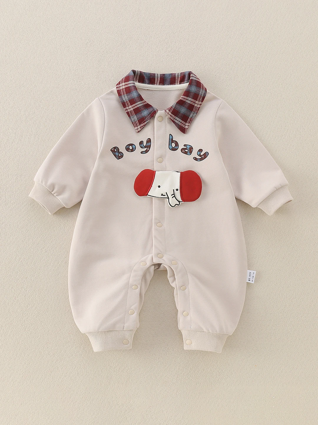 

Spring New Sle Baby Rer Long Sve Turn-down Collar Patchwork Elephant Print ex Cling Suit Cotton Blend