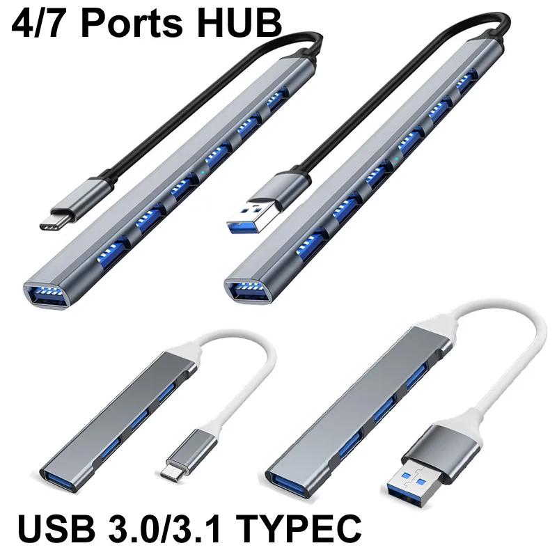 Puerto USB 3,0/2,0 TYPE-C 3,1 7/4 para Macbook, PC, teléfono, disco duro móvil, teclado de ratón