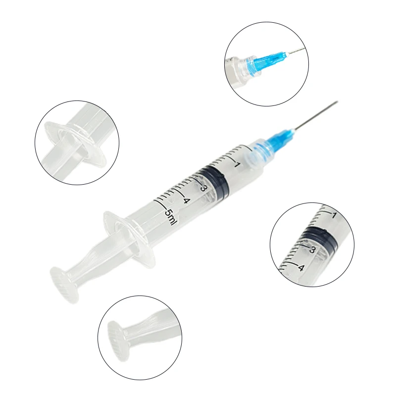 100 seringues stériles Luer Lock de 5 ml avec aiguille 23G de 1 pouce, emballées individuellement pour les laboratoires scientifiques, l'industrie et les animaux de compagnie