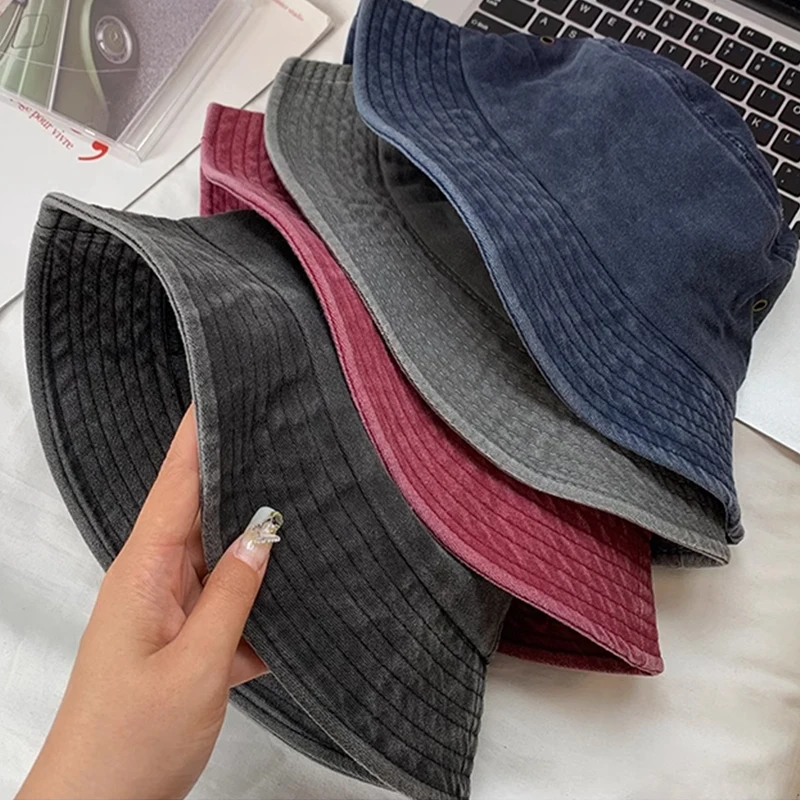 Fashion Denim Washed Bucket Hat Retro Foldable Fisherman Cap Cotton Casual Sun Hat Summer Outdoor Sunscreen Cap for Women Men