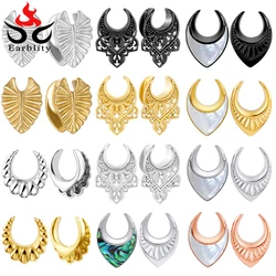 Earblity 2PCS Mother of Pearl Ear Saddle Gauges Hypoallergenic Stainless Steel Ear Plugs Tunnels Piercing Body Jewelry