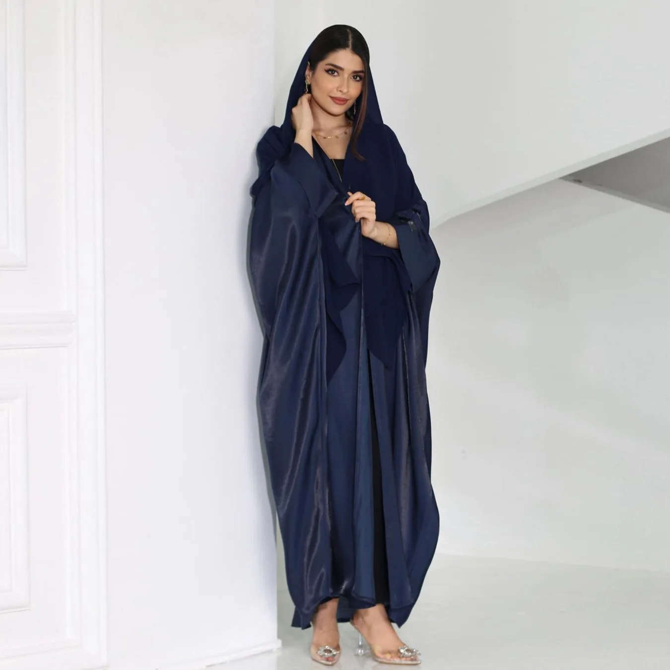 Shining Batwing Sleeve Cardigan Robe Modest Muslim Dubai Plus Size Kimono Open Abaya Dress Corban Eid Woman Outwear Coats