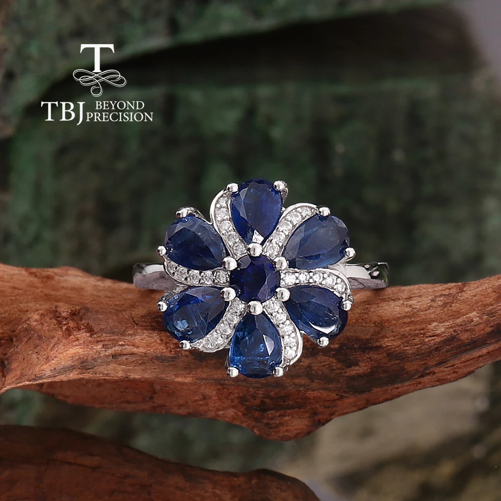 

TBJ,Elegant 925 sterling silver ring natural kyanite real gemstones Flower Shape design fine jewelry for women's banquet gifts