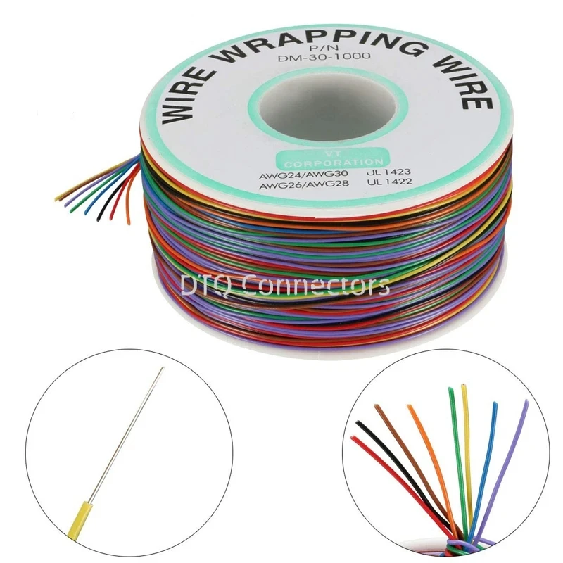 Um rolo de 8 cores 30awg fio de embrulho estanhado ok linha pcb voando jumper fio elétrico cabo de isolamento pcb solda