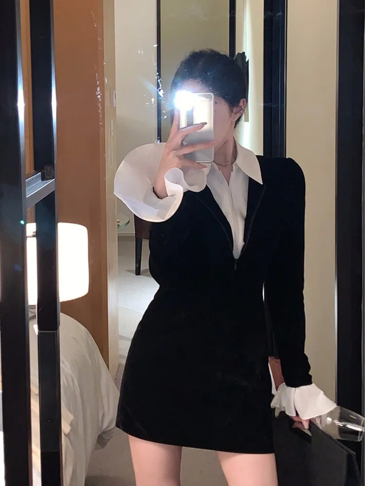 

Новинка! Женское бархатное платье-футляр с высокой талией в корейском стиле для осени и зимы.