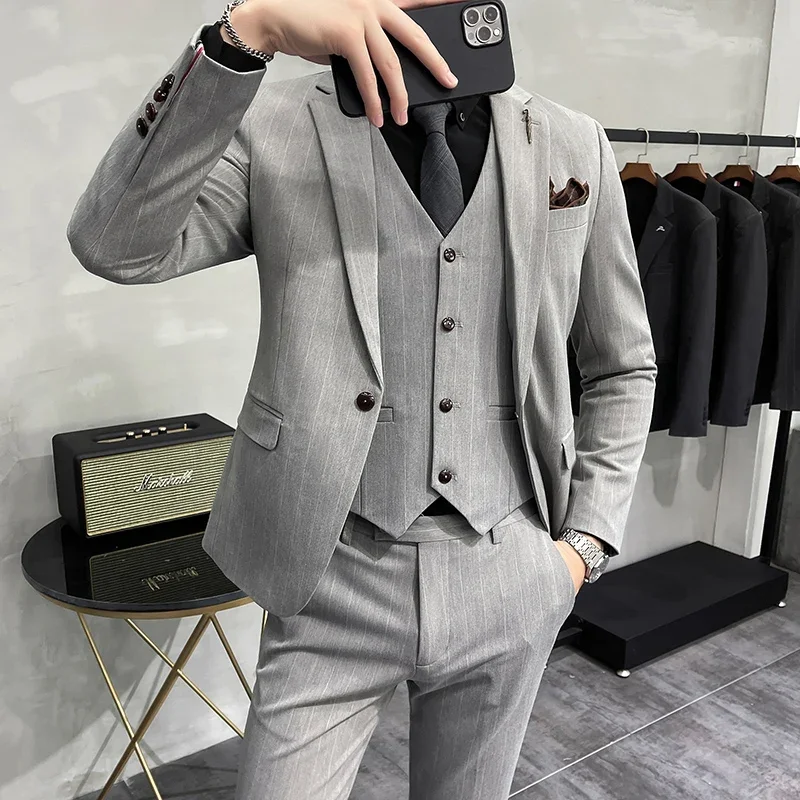 S-7XL Blazer Vest Pants High-end Brand Plaid Retro Business Suit Groom Wedding Party Slim Suit Fashion British Style Performance