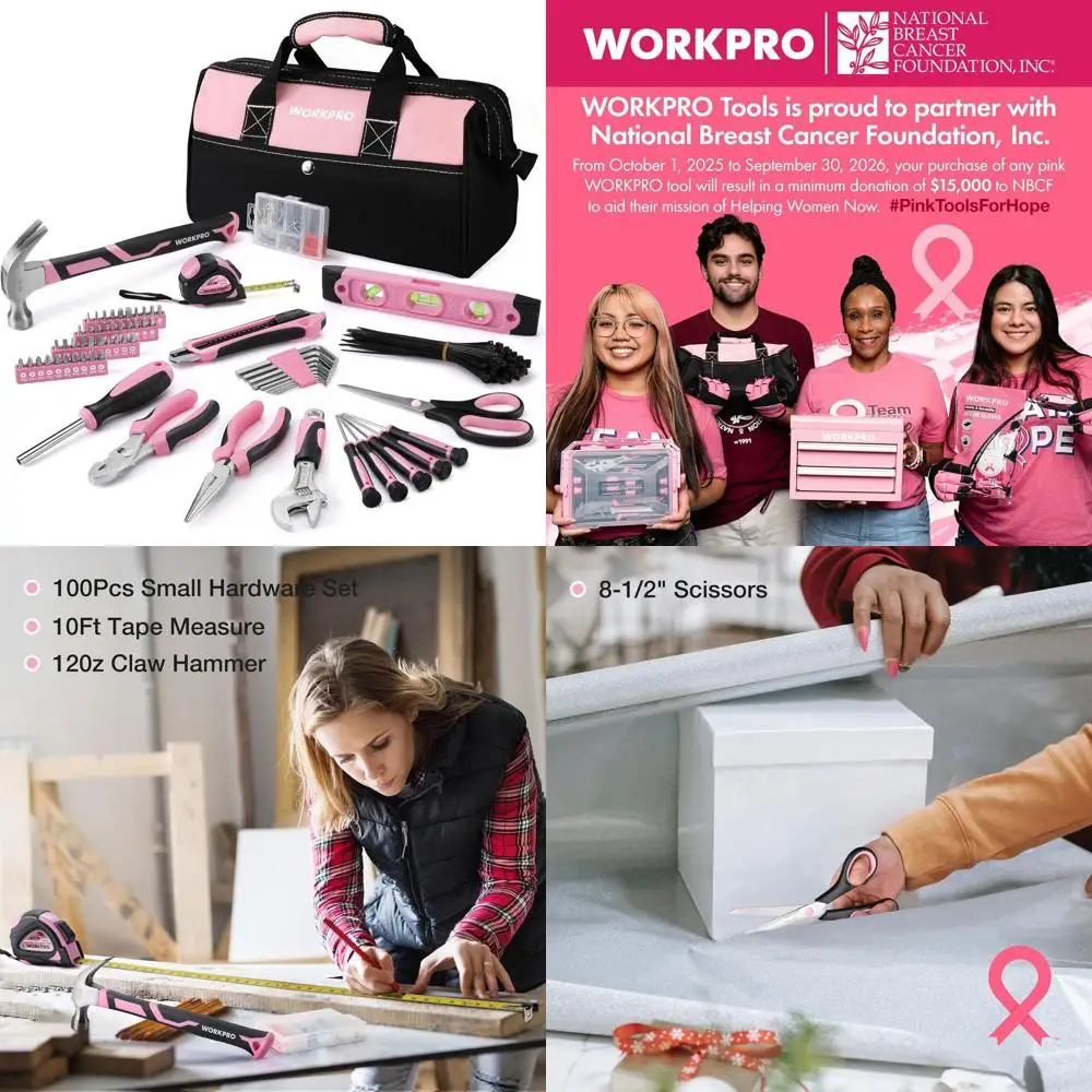 

Набор инструментов WORKPRO, розовый, 263 предмета, для ремонта дома, с сумкой для хранения с широким отверстием, бытовой набор инструментов - розовая лента