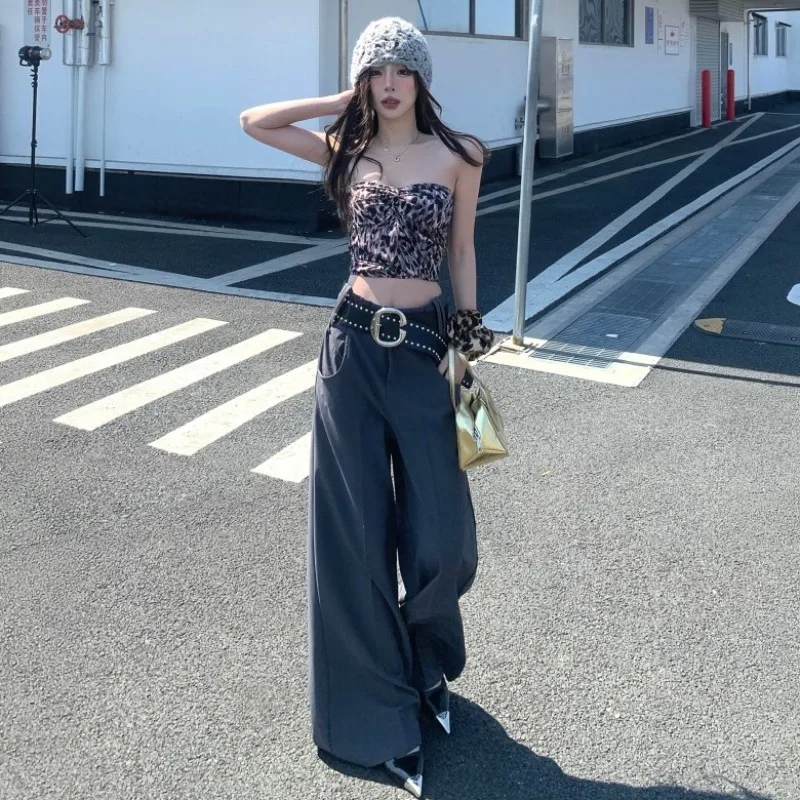 

High Waist Wide Leg Black Suit Pants Women Korean Bagg Korean Streetwear Highstreet Retro Casual Pants 2025