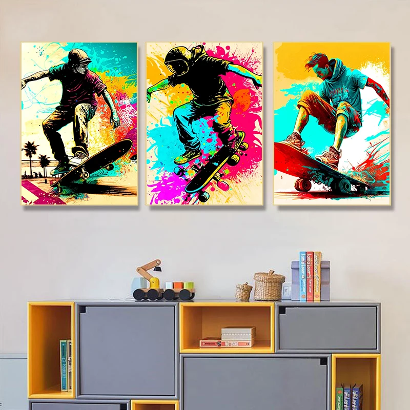 Colorful Skateboard Lover Extreme Sports Poster Art Prints Canvas Painting Living Room Wall Art Pictures Boy Room Decor