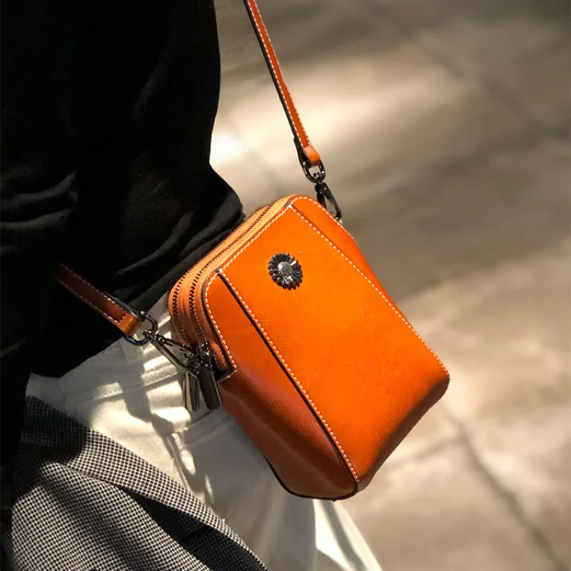 Fresh One-Shoulder Crossbody Women's Bag Light Luxury Minority High Sense Cattle Leather Bag