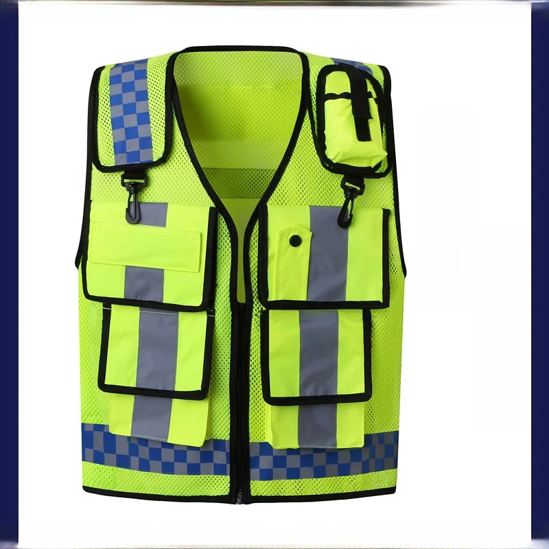 Reflective Safety Vest Multi-Functional Pocket Mesh Road Patrol Cycling Safety Suit Traffic Warning Traffic Law Enforcement