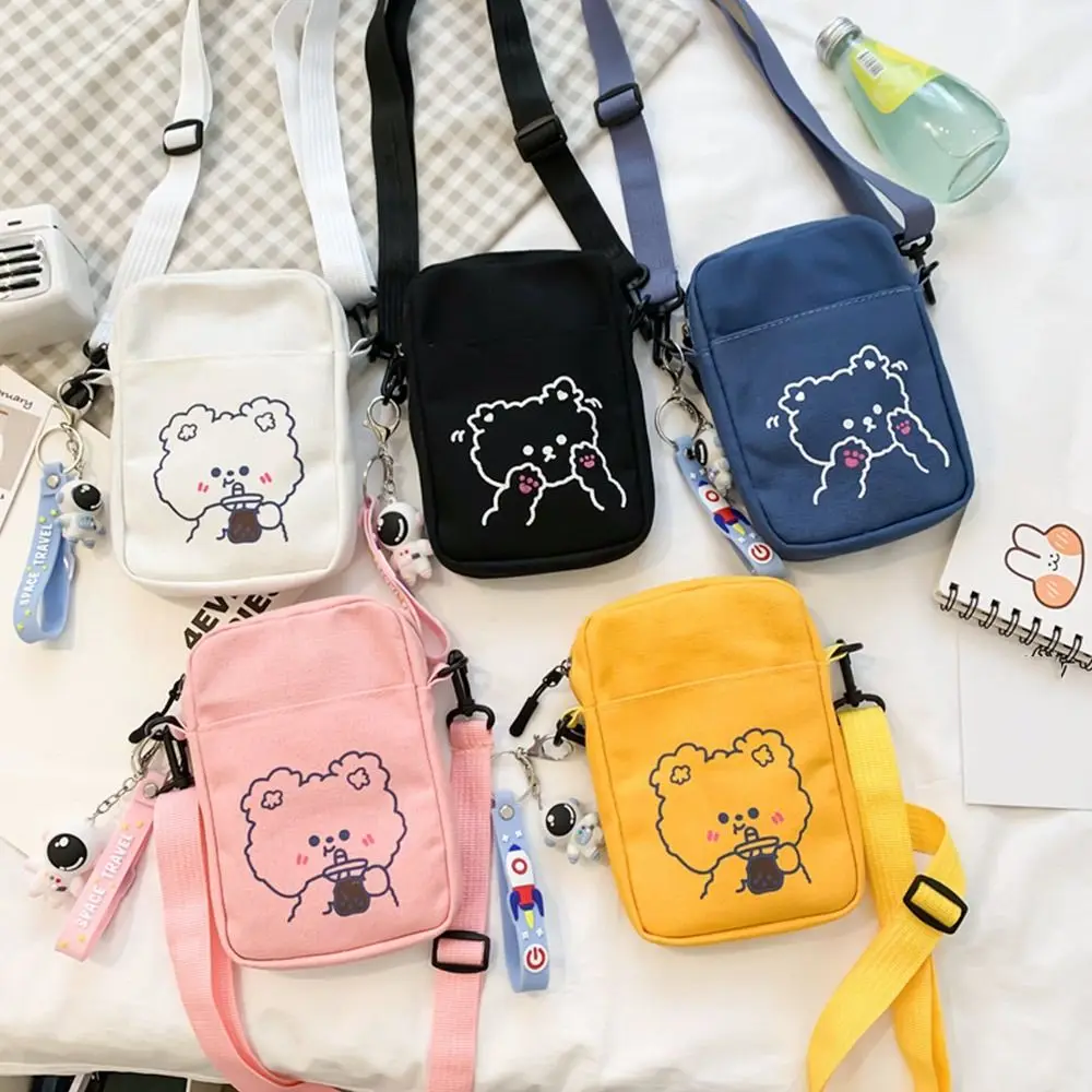 Women Canvas Small Bag Cartoon Bear Crossbody Shoulder Bags Ladies Purse Phone Bag Handbags