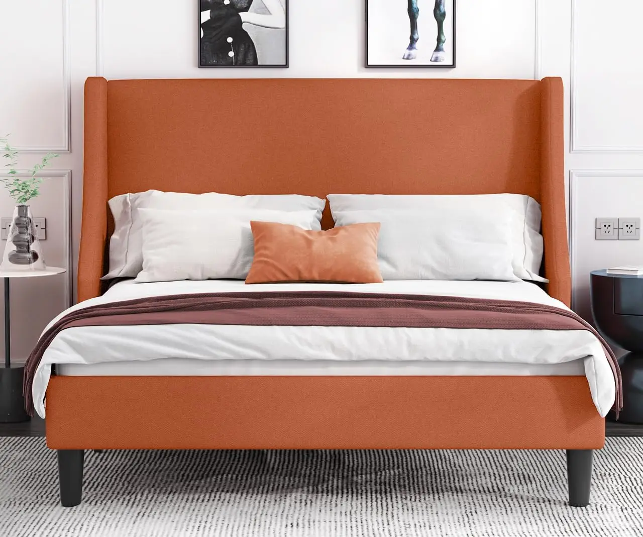 

Full Size Bed Frame, Platform Bed Frame with Upholstered Headboard, Modern Deluxe Wingback