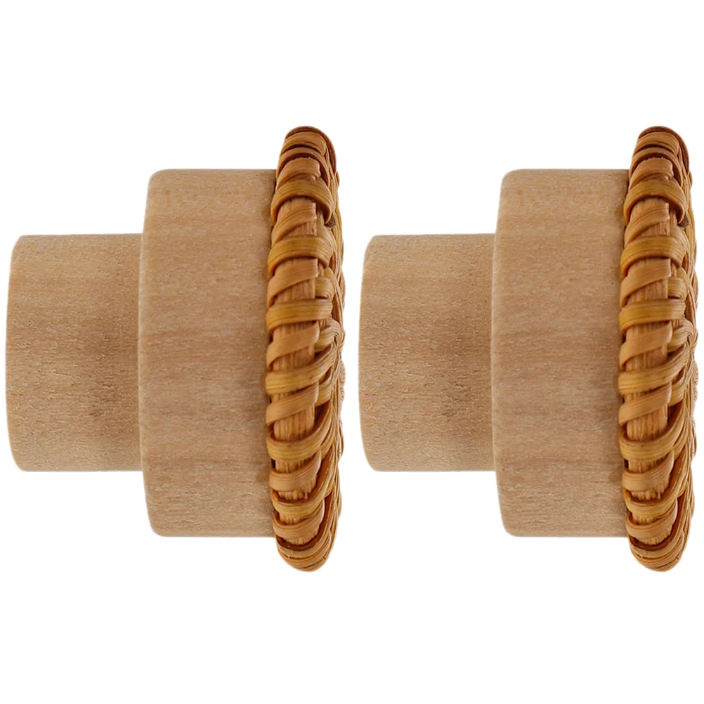 Solid Wood Handle Rattan Dresser Knobs for Drawers Handles Pull Furniture