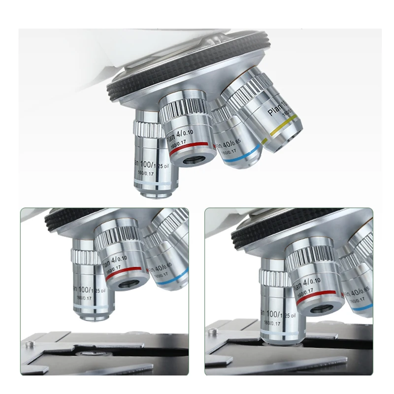 Lente de objetivo de Microscopio biológico, lente de objetivo acromático de vidrio de objeto acromático de Plan 195, accesorios de Microscopio profesional, 4X, 10X, 40X, 100X