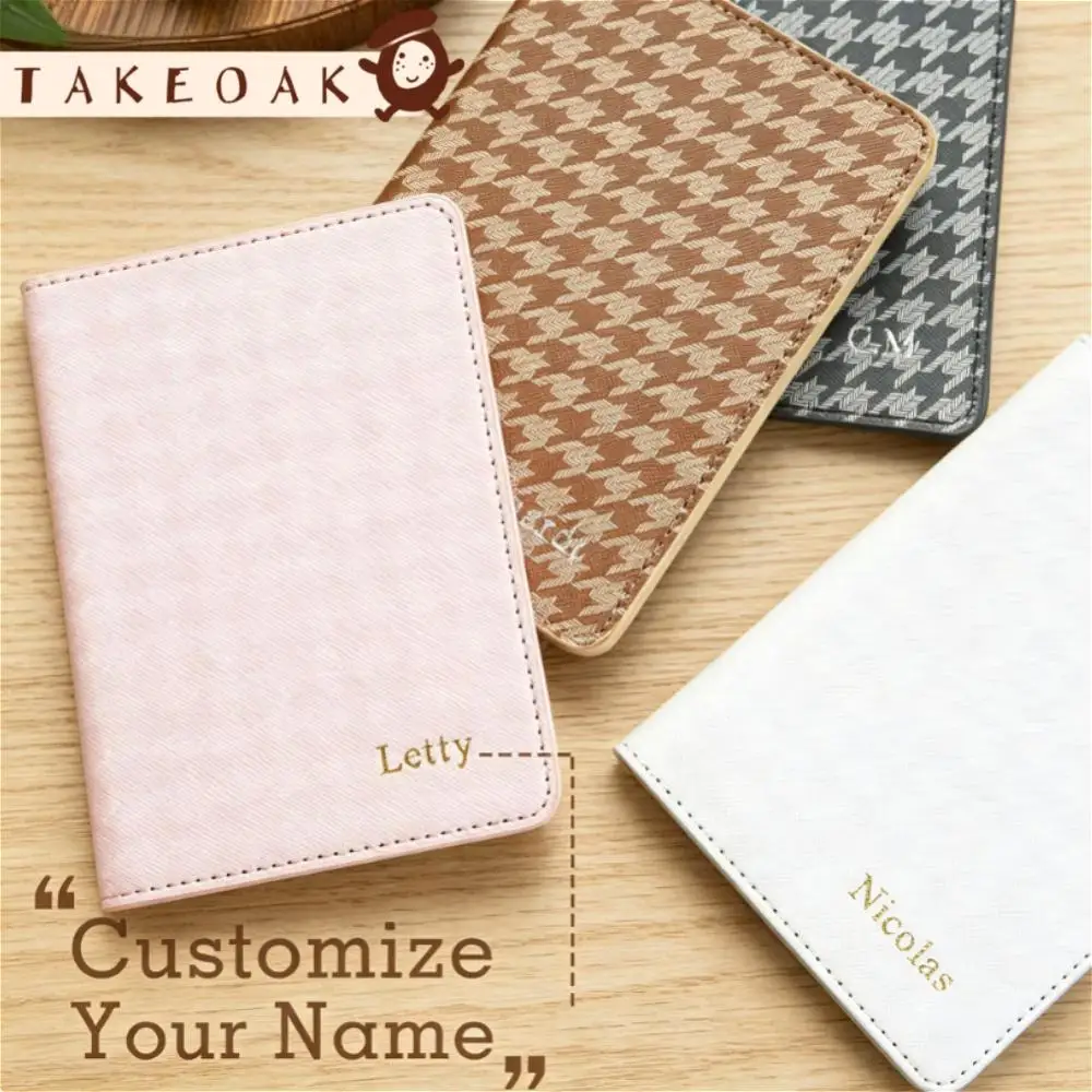 Custom Houndstooth Passport Cover Personalized Monogram PU Leather Travel Passport Holder Travel Document Organizer