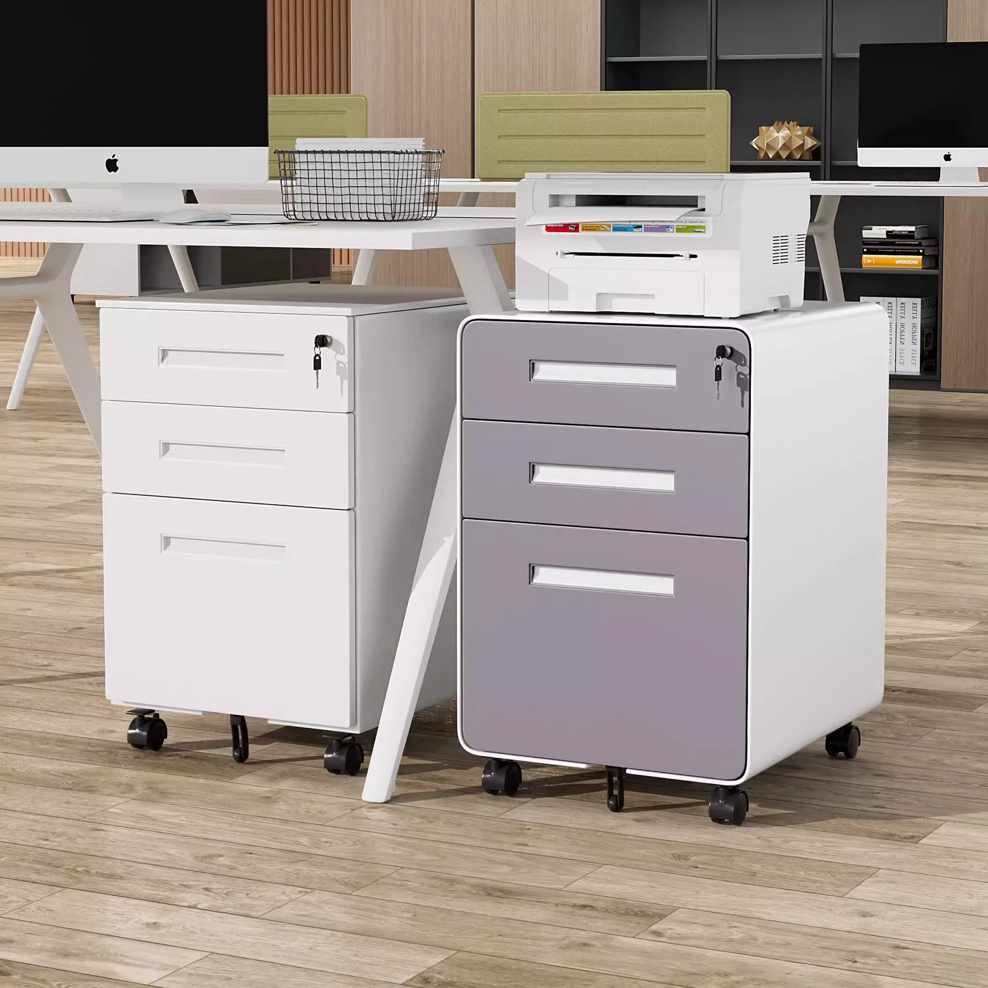 Steel Mobile Under Desk Cabinet With 3-Drawer Key Lock Minimalist Modern Office Workshop Filing Storage Movable & Eco-Friendly