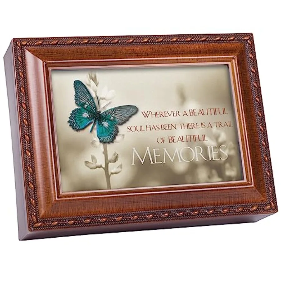 

Trail of Beautiful Memories Woodgrain Rope Trim Keepsake Music Box Plays Edelweiss