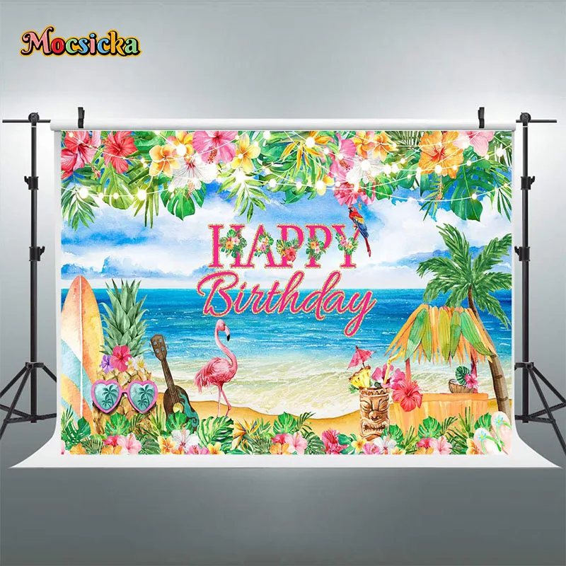 Mocsicka Summer Beach Photography Background Flamingo Party Decoration Children Photos Portrait Photography Studio Banner Poster