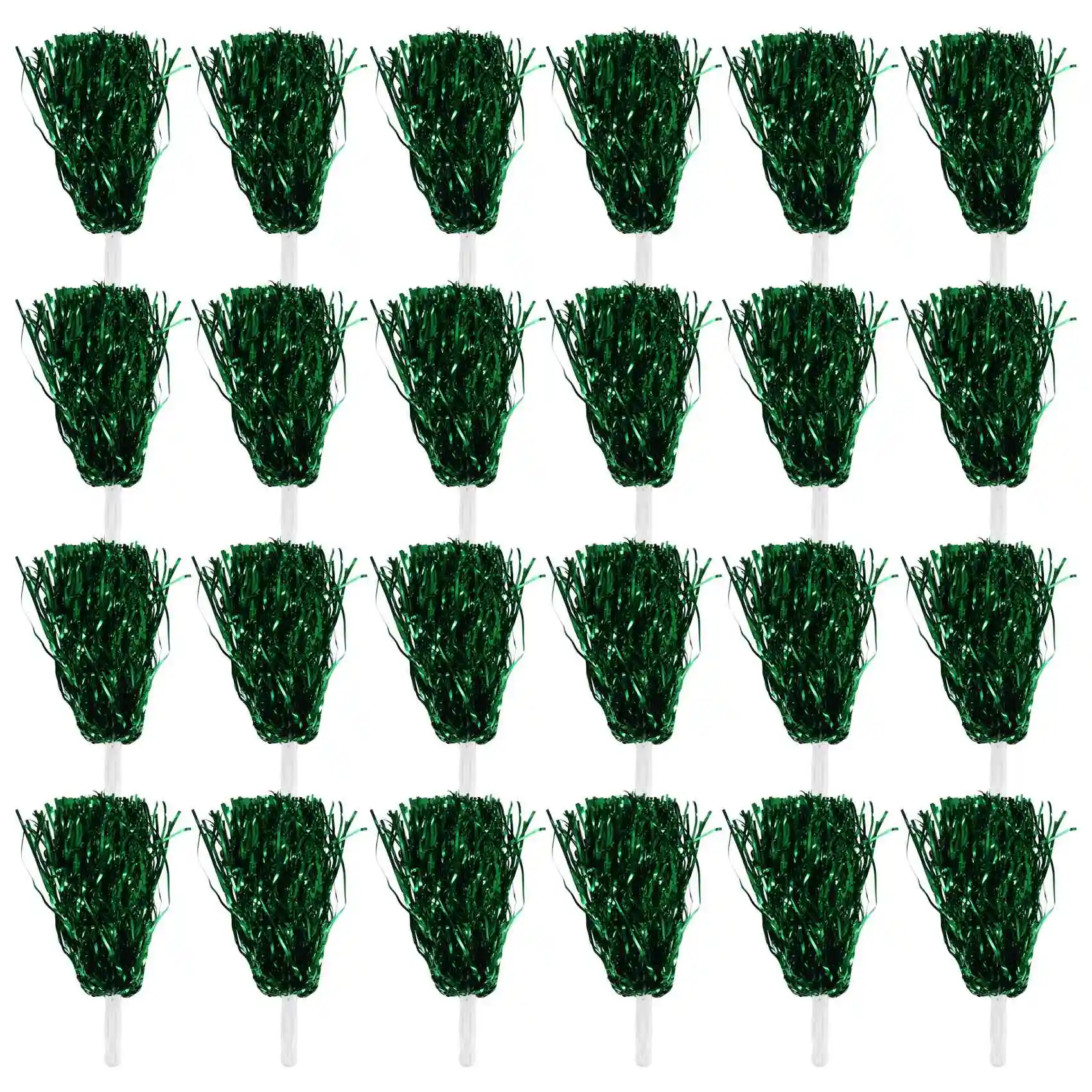 24Pcs Cheerleading Pom Poms Metallic Foil Cheer Pom Poms with Plastic Handle for Adults Kids Cheerleaders Party Green