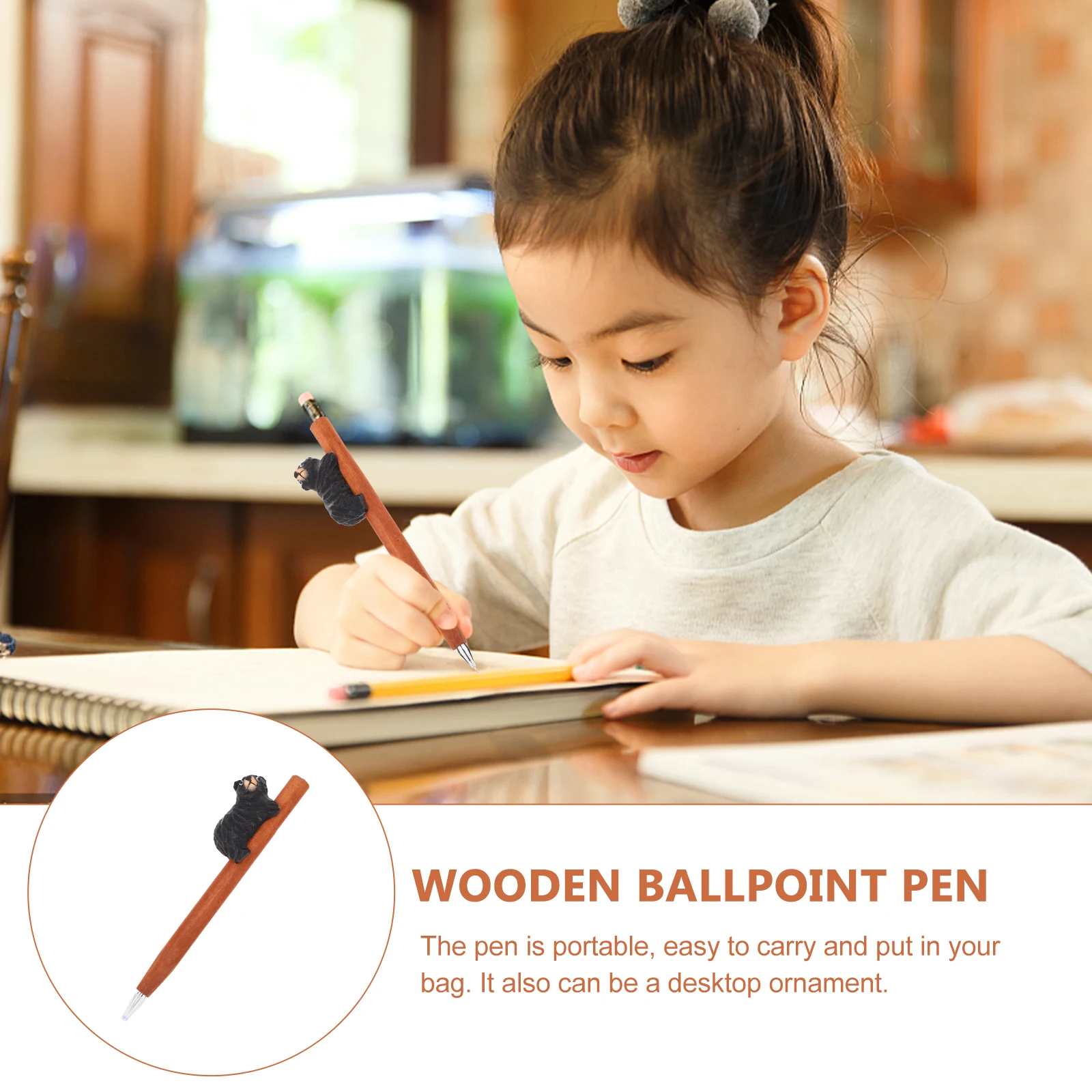 

Black Bear Wooden Carving Pen Smooth Writing Cartoon Climb Design School Office Supplies Kids Student Gift Wood Animal