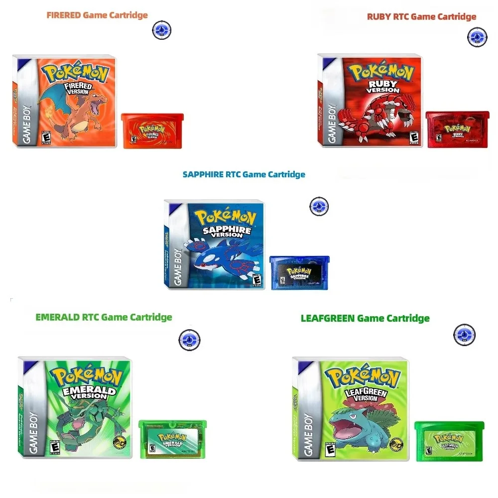 

GBA RTC Retro Game Cartridge， Ruby Emerald Fire Red Sapphire Leaf Green English Games