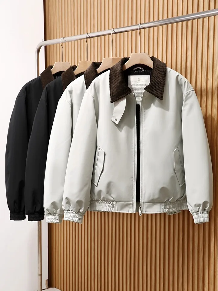 

American Sle Vintage Barn Coat ort Cotton Jaet Men's Warmth Faion Urban Casual Long Sve Collar Pure Color