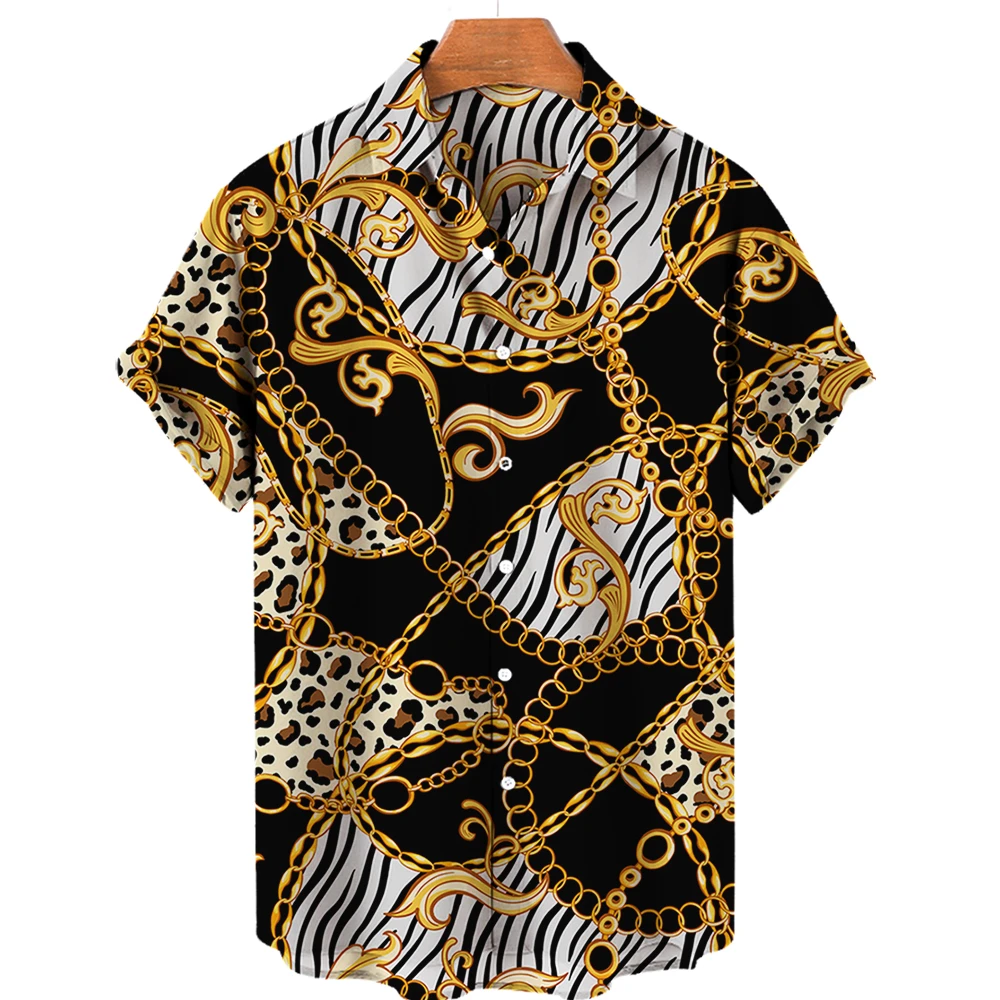 Luxury Shirt for Men Baroque Style 3D Men\'s Shirt Hawaiian Summer Oversized Tops Buton Short Sleeve Loose Male Clothing EU Size