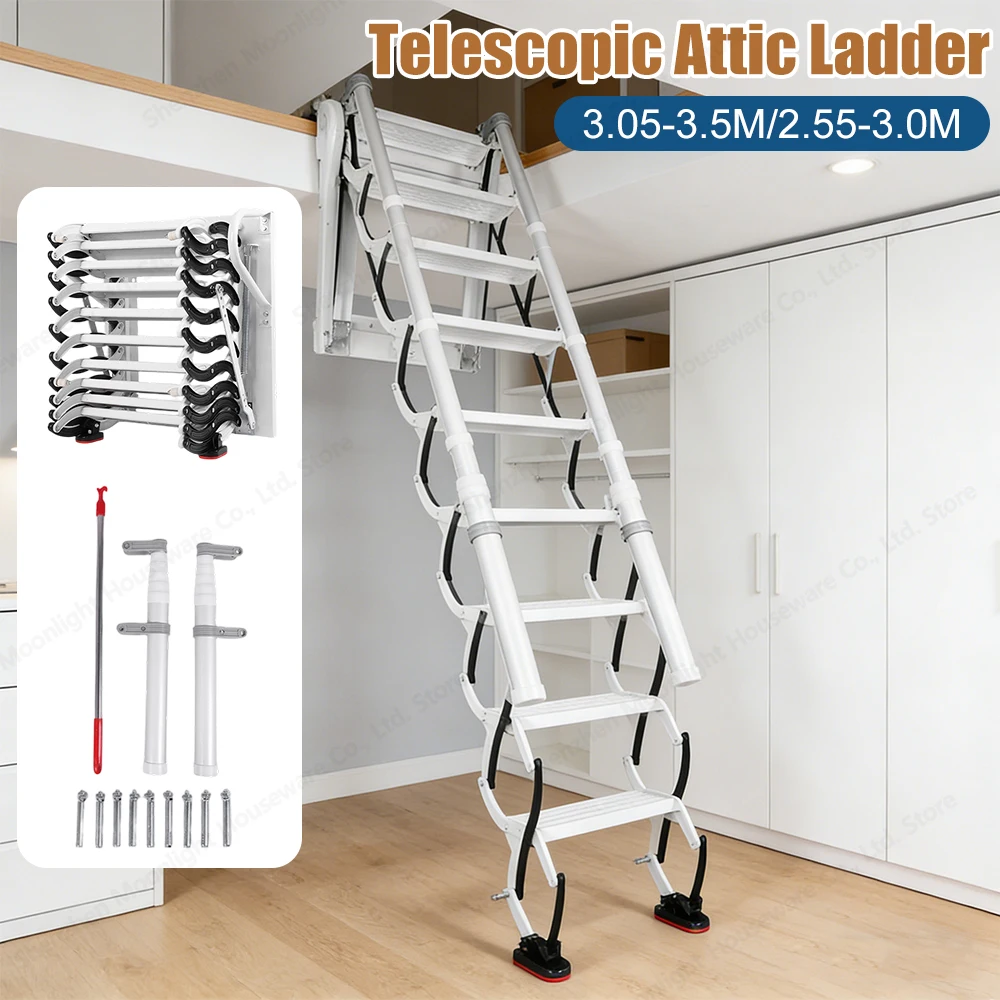 

Настенная складная лестница-стремянка для чердака с поручнями, телескопическая, с выдвижным механизмом, для использования внутри и вне помещений