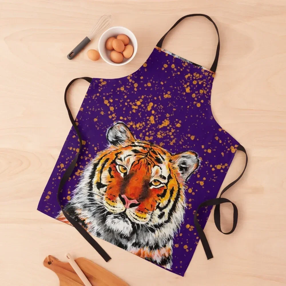 

Purple and Gold Tiger Apron Things For Kitchen Waterproof Kitchen Woman Household Items Useful Utensils For Kitchen Apron