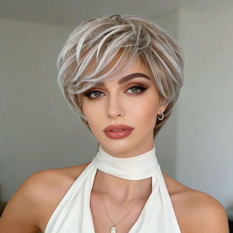 Synthetic Short Curly Wig for Women Breathable Hair Extensions Mixture Color Daily Cosplay Head Cover Ladies Stylish Accessory