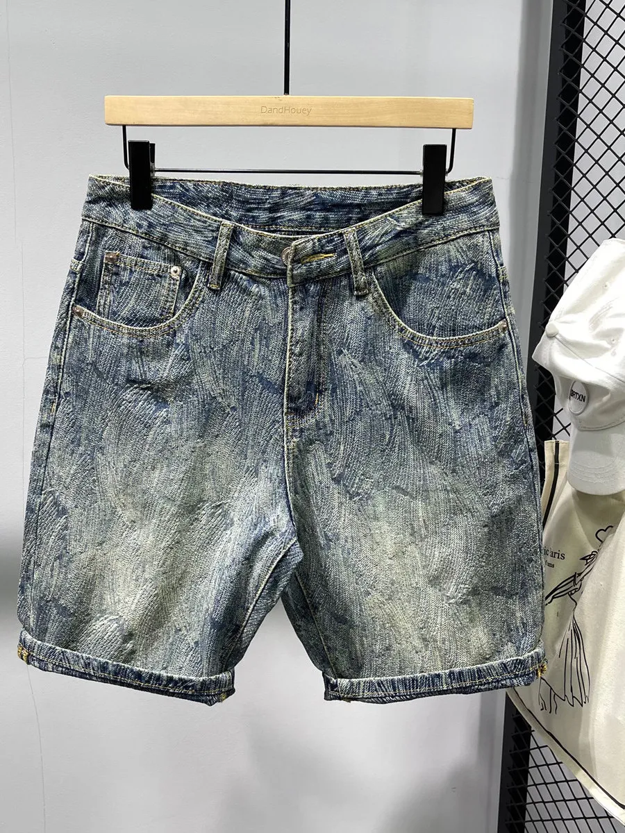 Retro Japanese Style Men's Denim Shorts Casual Summer New Trend Brand Handsome Five-Point Pants Workwear Destroyed Wash