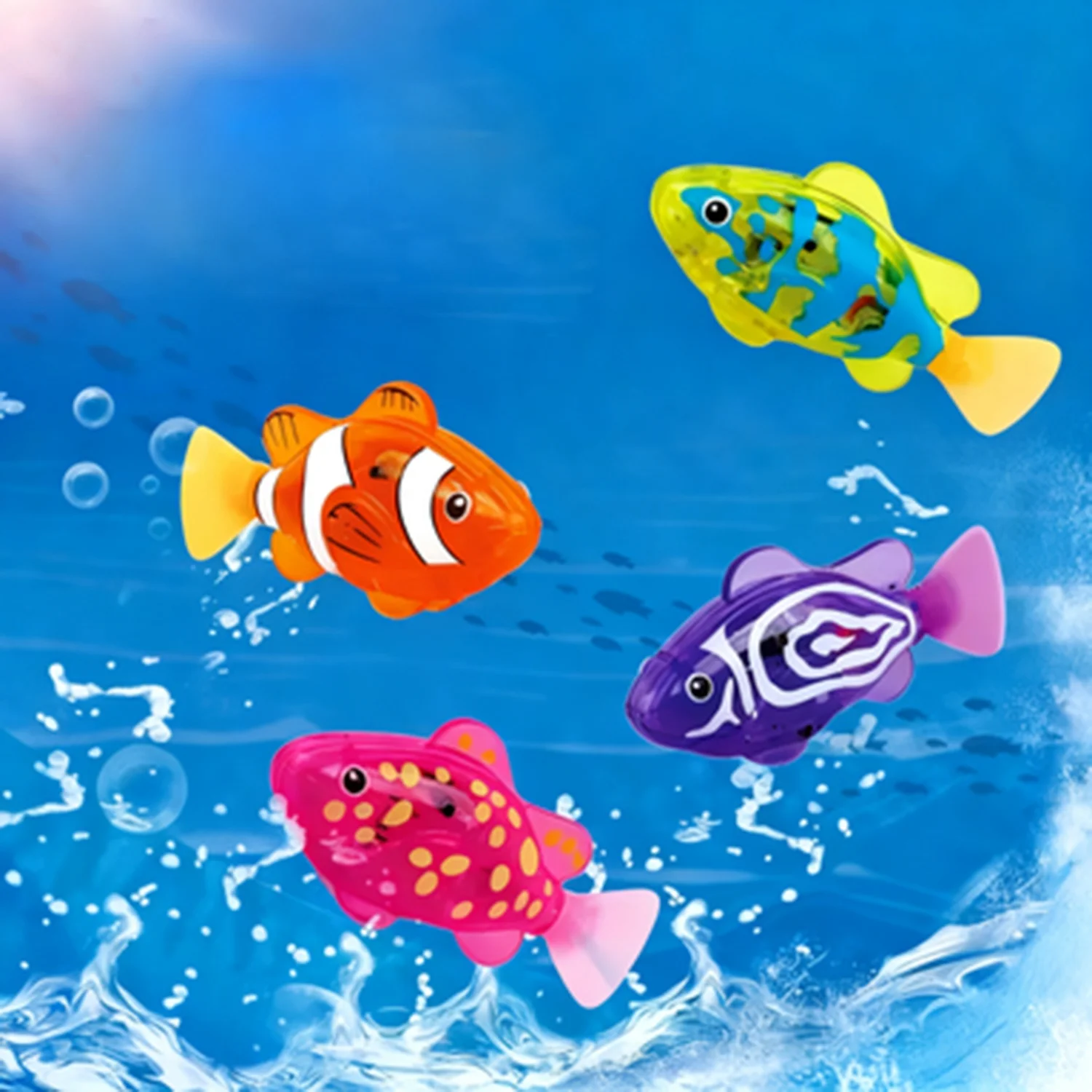 

4 pcs Cat Interactive Electric Fish Toy LED Light Swimming Robot Water Toy for Indoor Play Cats Dogs Pet Baby Bath Toys