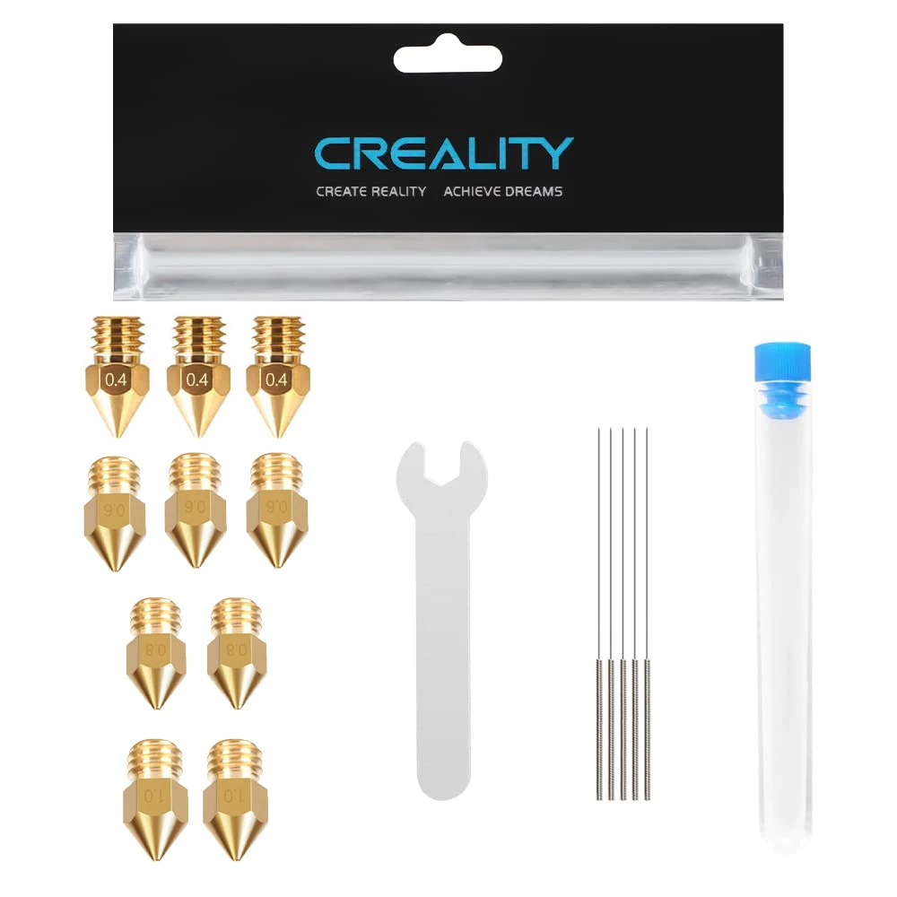 Creality MK8 Extruder Nozzles Kit with 10 Pcs 3D Printer Nozzles and 5 Pcs Nozzle Cleaning Cleaners and 1 Pcs Open Nozzle Wrench