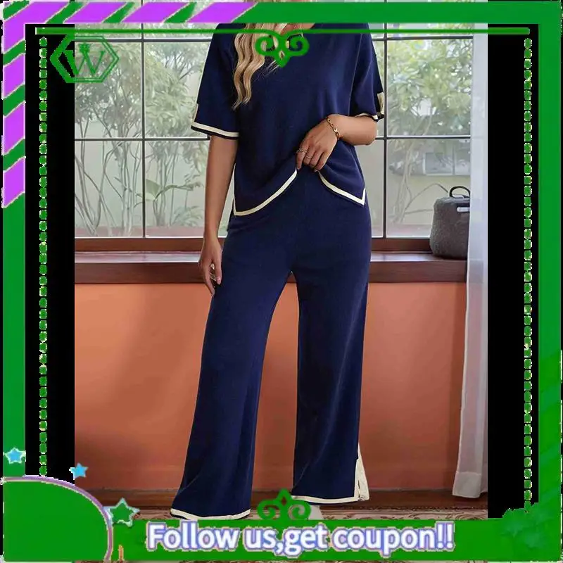 

A18P-Women's Short Sleeve Tee And Pant 2 Piece Sleep Pajama Set