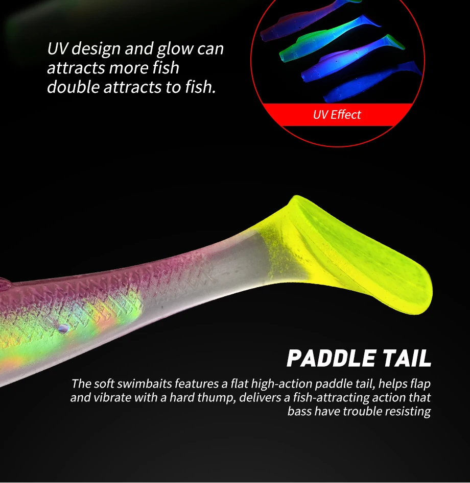 6 Stück Weiche Paddelschwanz-Swimbait UV-GLOW Angelköder 8cm TPR Weichköder 80mm 4,8g Künstliche Silikonköder Wobblers Weichköder – Detail 3