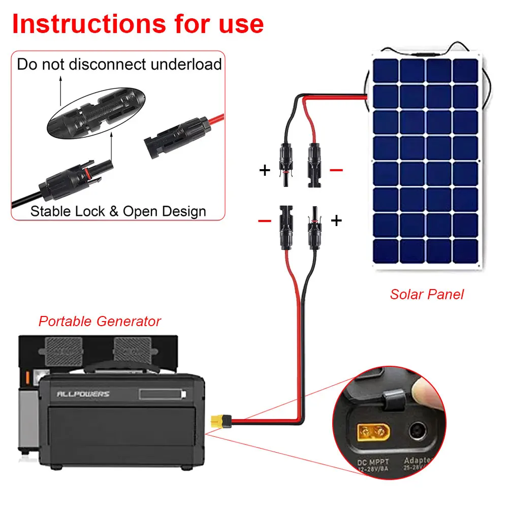 12AWG XT60 Adapter to Solar Male Female Connector Extension Charge Cable 3M Wire for Portable Power Station solar generators