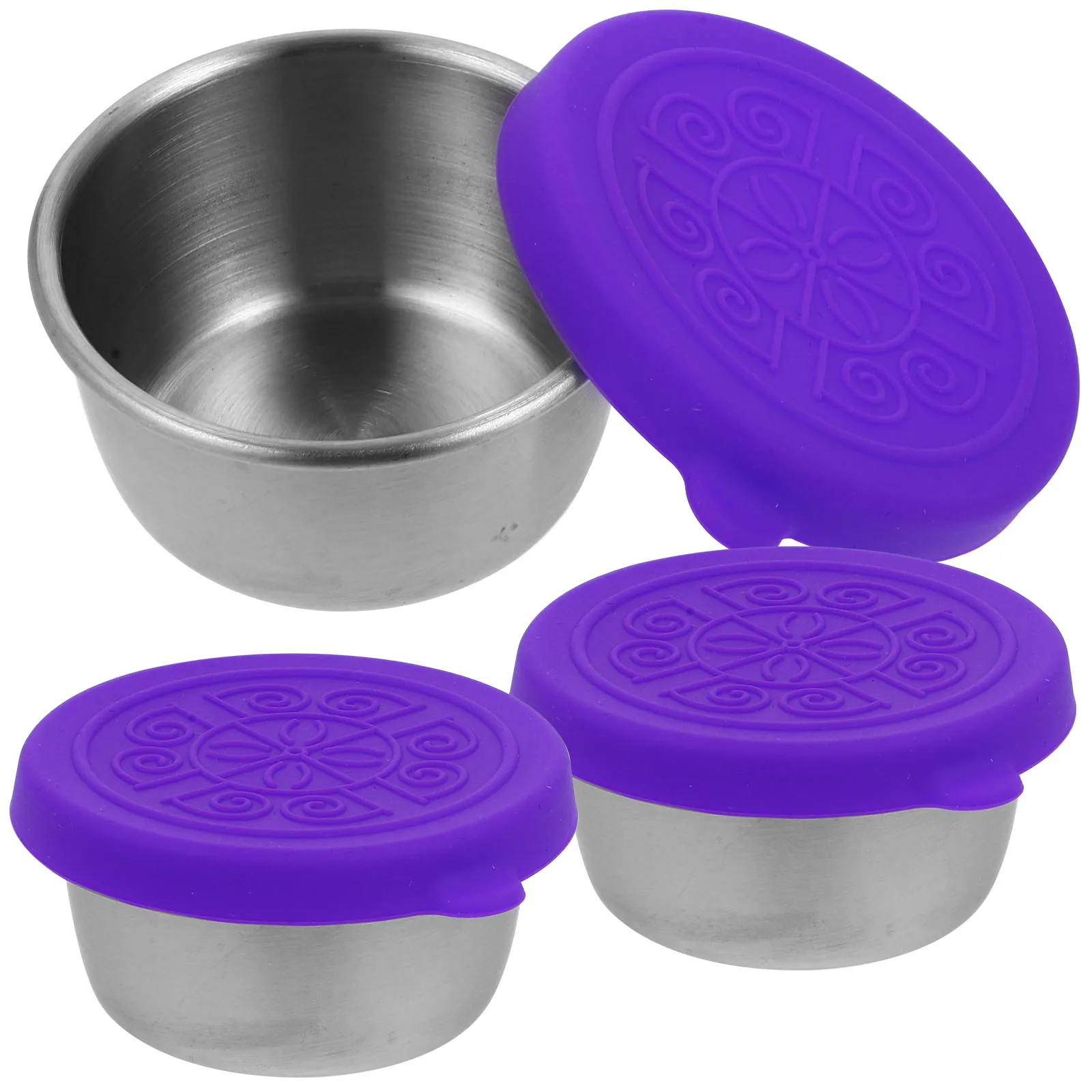

3Pcs Stainless Steel Sauce Cups Small Size Orange Lids Portable Containers for Kitchen Party Barbecue Picnic Reusable Dressing