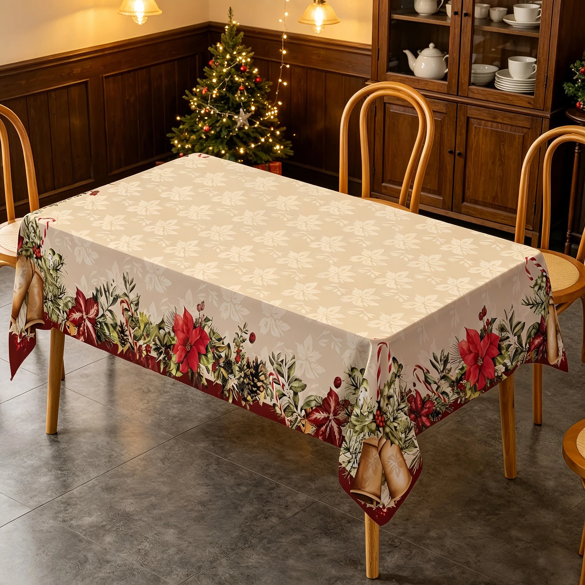 Christmas Rectangle Tablecloth Poinsettia Design Tablecloth For Family Gathering And Dinner Christmas Party Table Decor