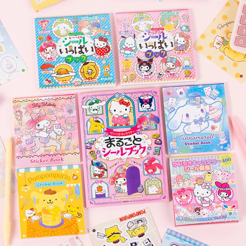 Sanrio Kuromi Hello Kitty Sticker Book Melody Cartoon Kawaii Sticker Hand Account Stationery Decoration For Girls Gift