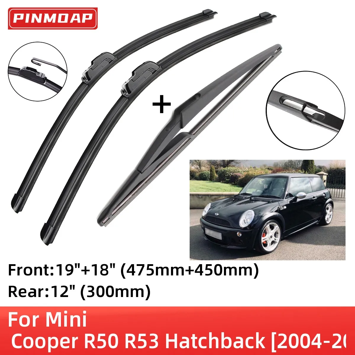 For Mini Cooper R50 R53 Hatchback 2004-2006 Front Rear Wiper Blades Brushes Cutter Accessories J Hook 2004 2005 2006