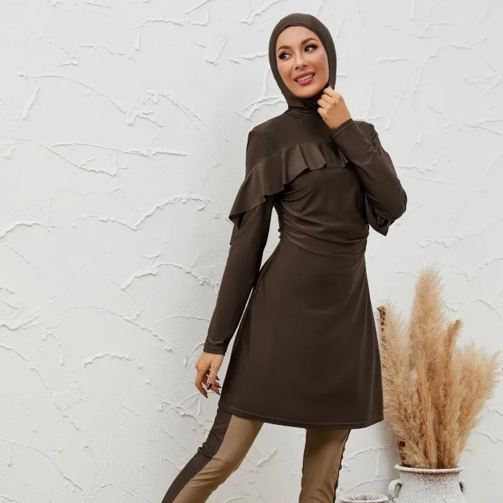 Muslim Swimsuit Women Swimming 3 Piece Set Modest Hijab Top High Waist Pants Suit Ruffles 2026 Full Coverage Swimwear Outfits