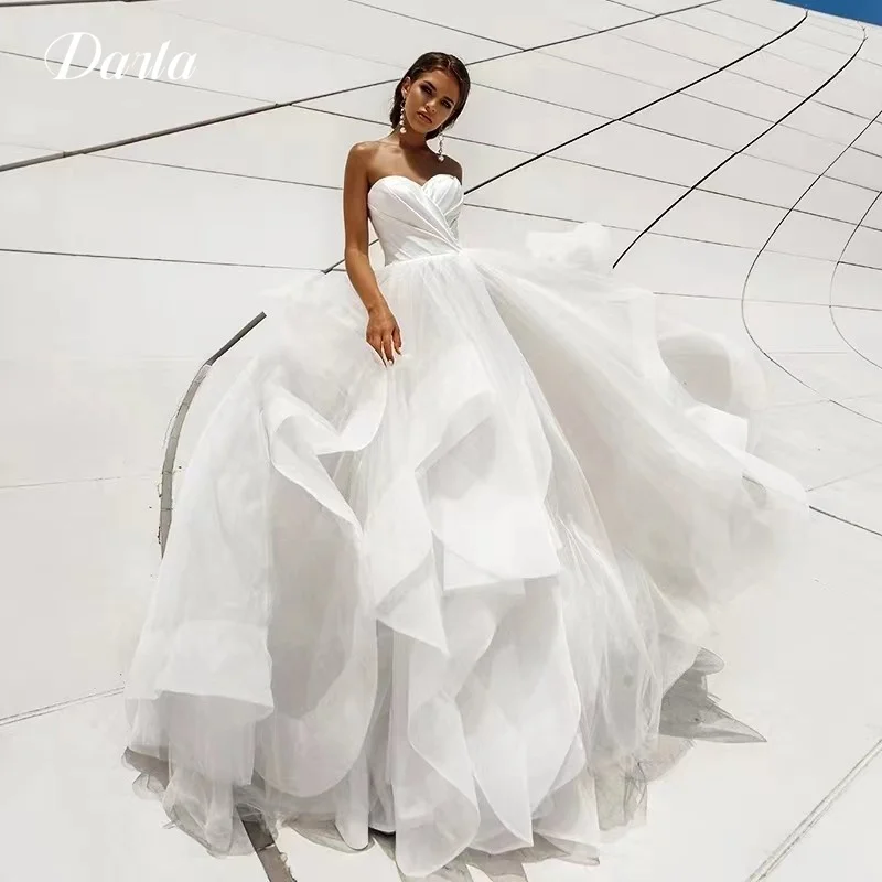 Vestidos De novia De tul plisados elegantes para mujer, Vestido De novia sin mangas con escote corazón y cordones, Vestido De novia sencillo personalizado 2025