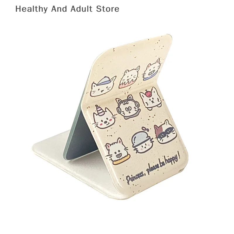 Desktop-Make-up-Spiegel, einfarbig, PU-Leder, einfacher tragbarer Hand-Make-up-Spiegel, faltbar, für Studenten, kompakt, niedlicher Taschenspiegel