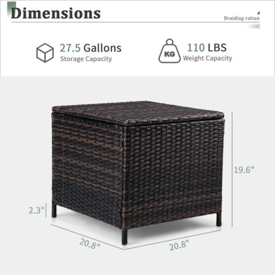 

Outdoor PE Wicker Side Table with Storage Patio Rattan End Table Square Container for Furniture Covers Toys and Gardening Tools