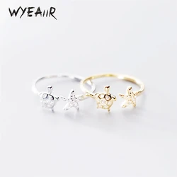 WYEAIIR 925 Sterling Silver Mini Cute Diamond Turtle Starfish Tortoise Resizable Opening Ring For Women Luxury Jewelry