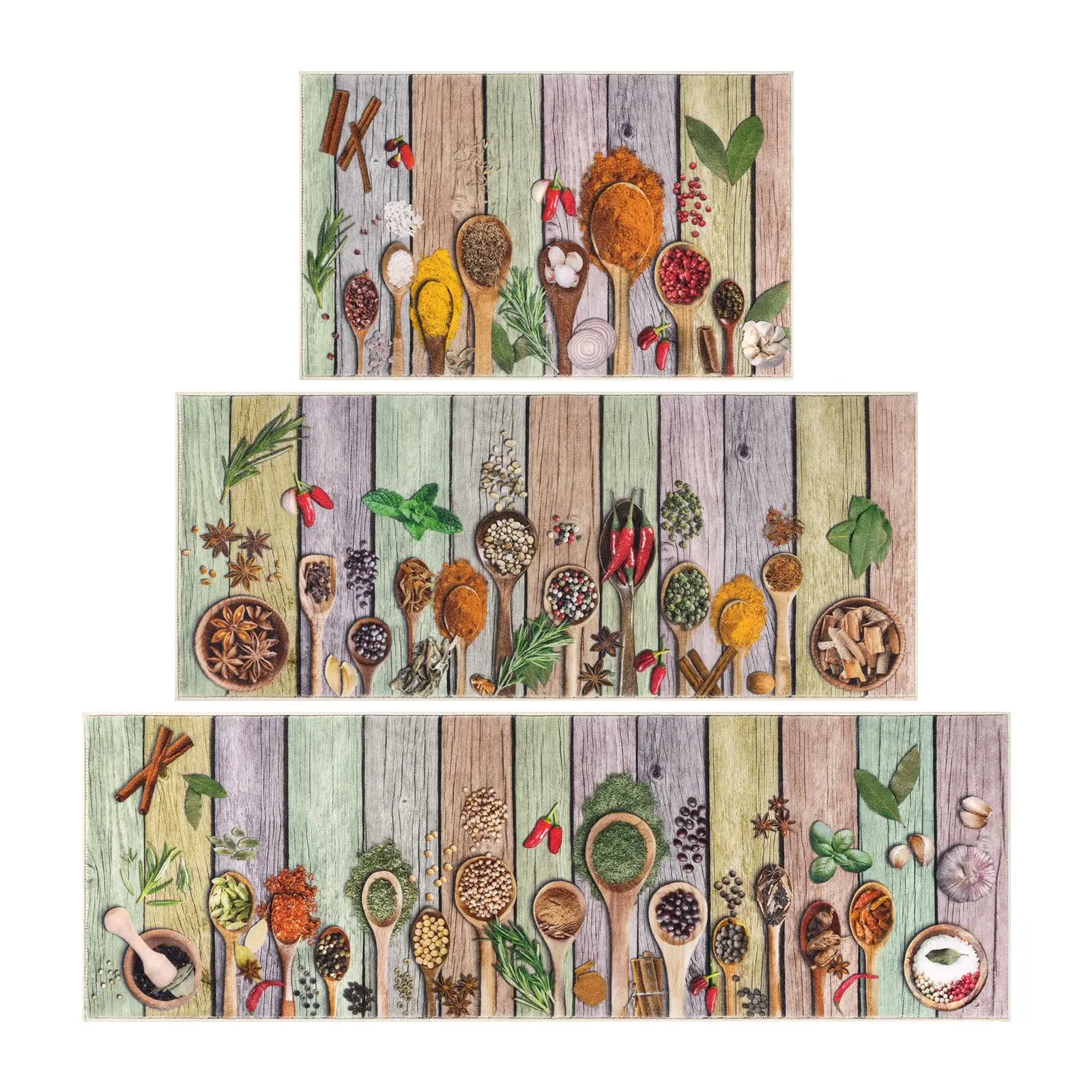 VIKAMA 3-Piece Bohemian Kitchen Rug Set Machine Washable Kitchen Mat Suitable for Floors Kitchen Rug Mat Ideal for Kitchens