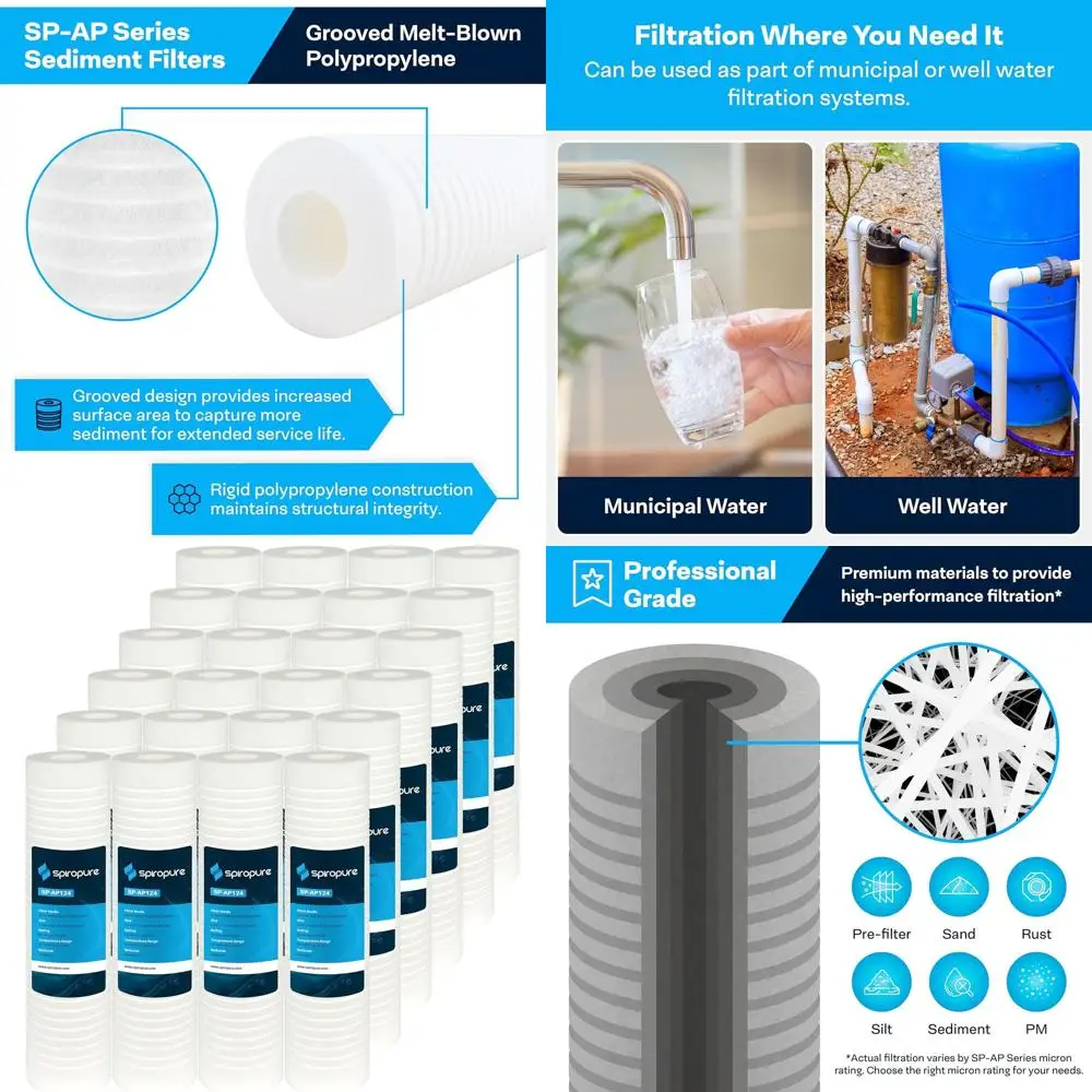 

10x2.5 Inch 50 Micron Melt-Blown Polypropylene Sediment Water Filter Cartridge, Pack of 24