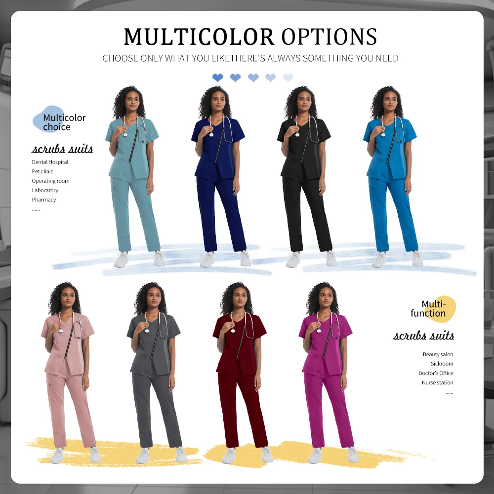 Anti-wrinkle Surgical Uniforms Women Medical Nurse Scrubs Suit Breathable Clinical Nursing Workwear Pet Grooming Working Clothes
