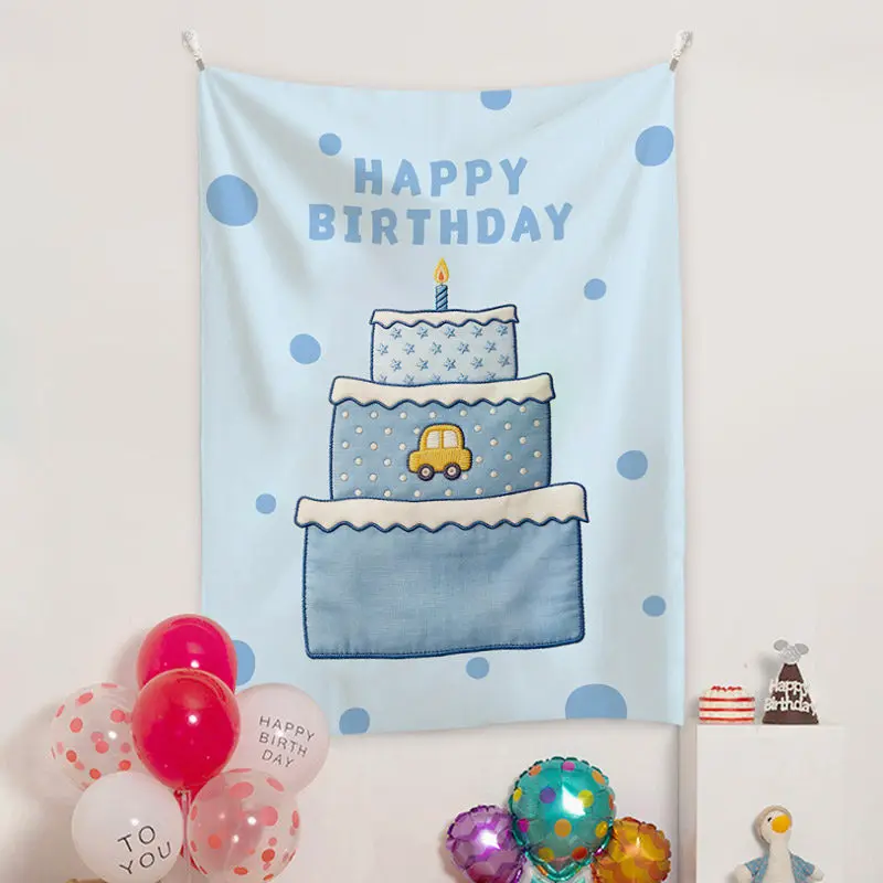 Vintage Hand-Painted Oil Painting Style Birthday Cake Decor Tapestry Backdrop for Celebrations